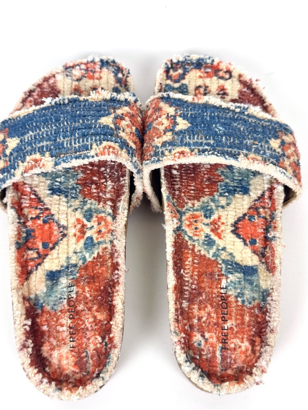 Free People Woven Wonders Footbed Sandals Navy Rust Combo Size 7 - Picture 6 of 17
